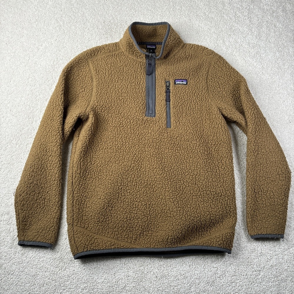 Patagonia Boys Fleece Jacket XL 14 Retro Pile Zip Pullover Brown Sherpa Gorpcore